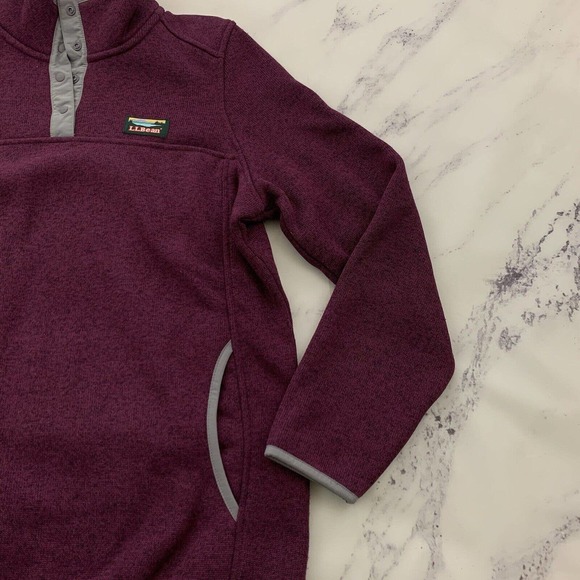 LL Bean Womens Sweater Pullover Size M Fleece Snap Trim Dark Purple Gray - Picture 3 of 11